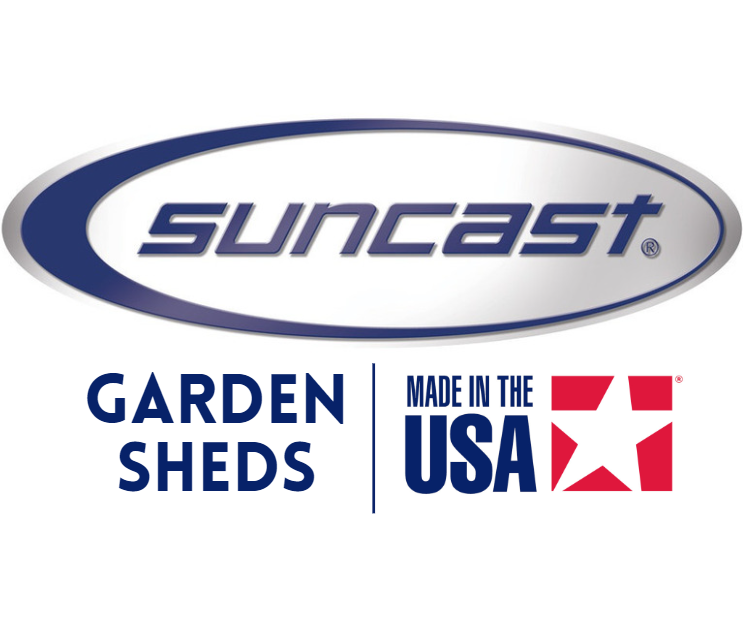 Suncast brand logo with garden sheds range text.